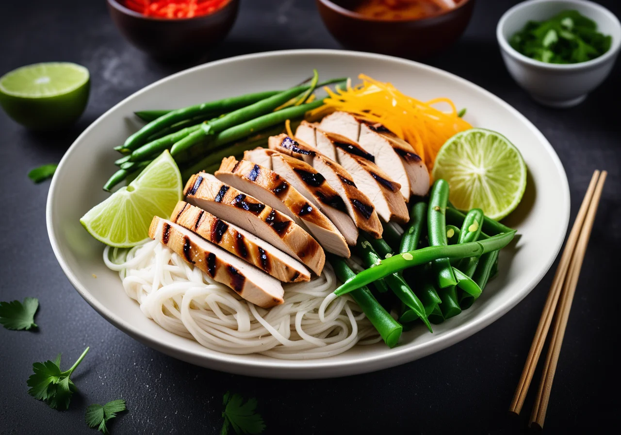 Rice Noodles with Chicken and Vegetables from the Wok