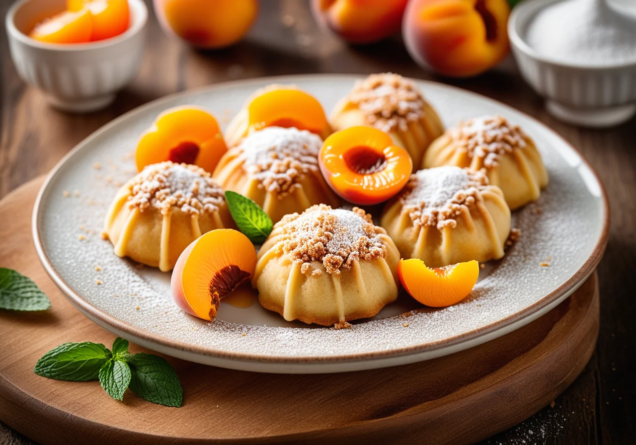Apricot Dumplings with Sweet Crumbs