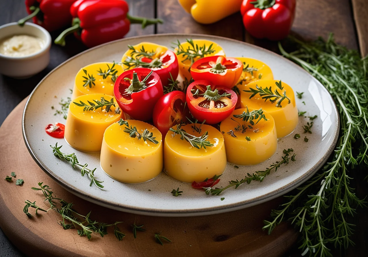 Baked Goat Cheese with Pepper Salad and Thyme Blossoms