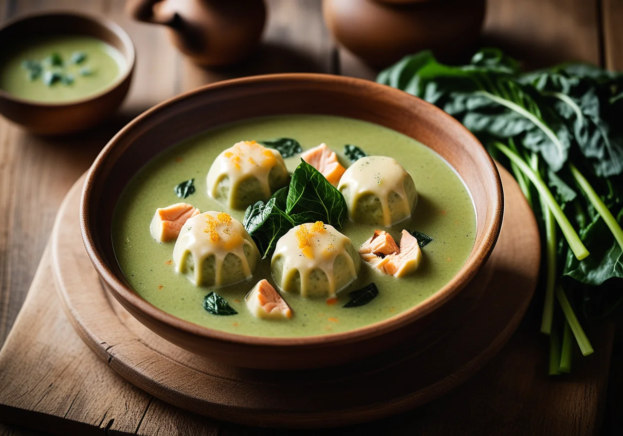 Mangold Soup with Fish Dumplings