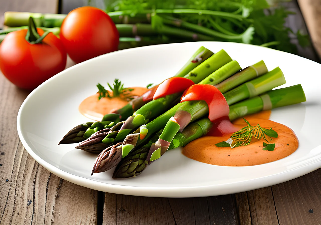 Asparagus with Tomato and Avocado Sauce