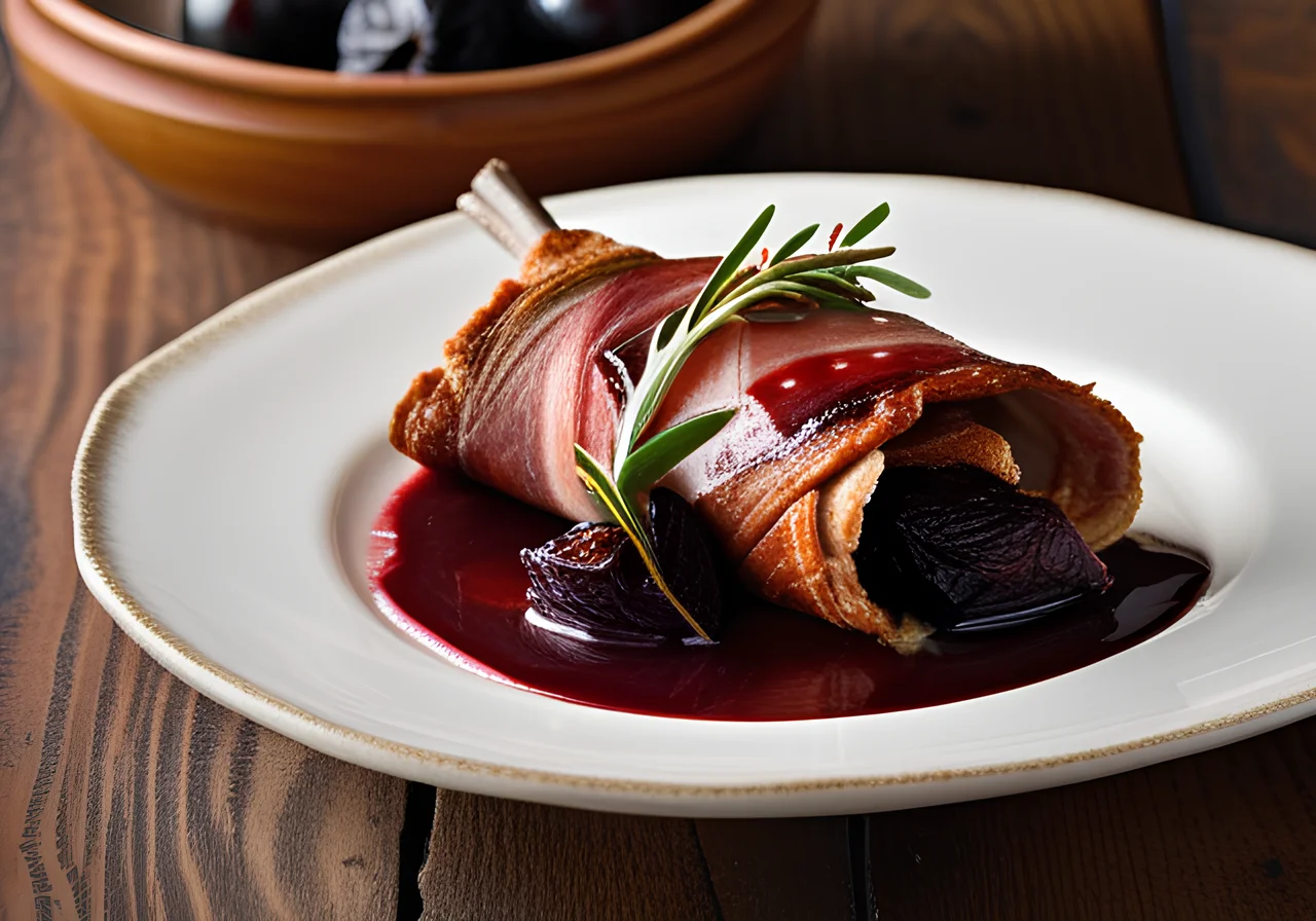 Pheasant in Bacon Wrap with Dried Prunes
