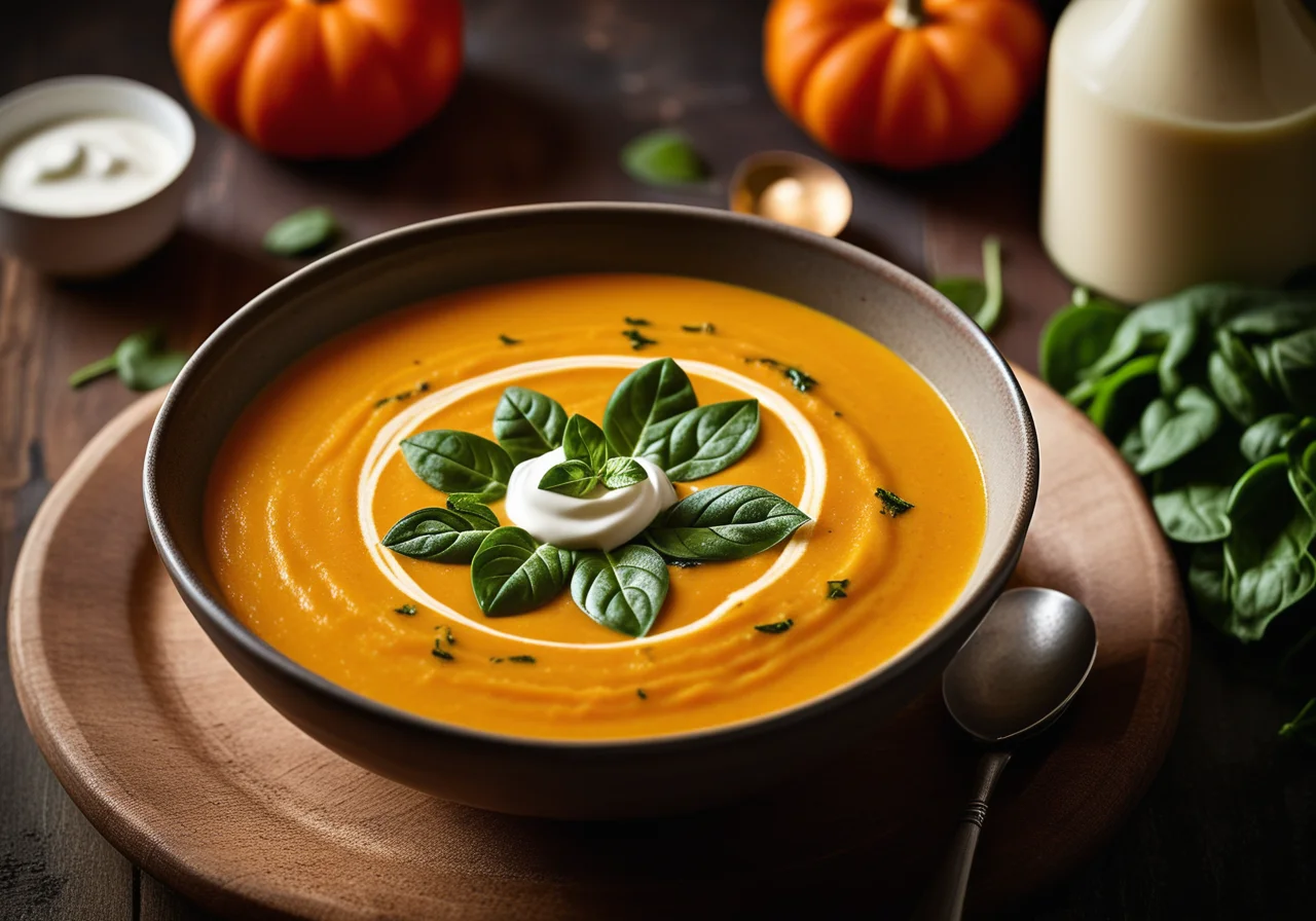 Pumpkin Soup with Sorrel and Spinach