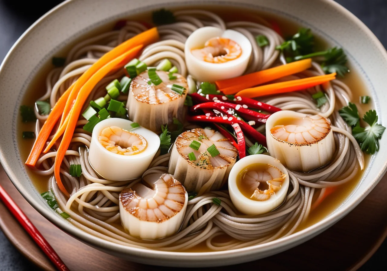 Japanese-Style Seafood Soup with Soba Noodles