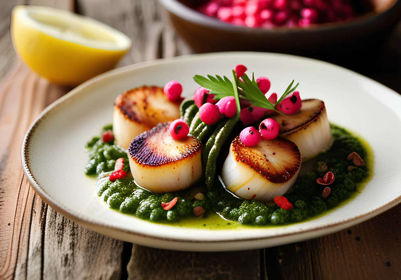 Pan‑fried Scallops with Spicy Pesto
