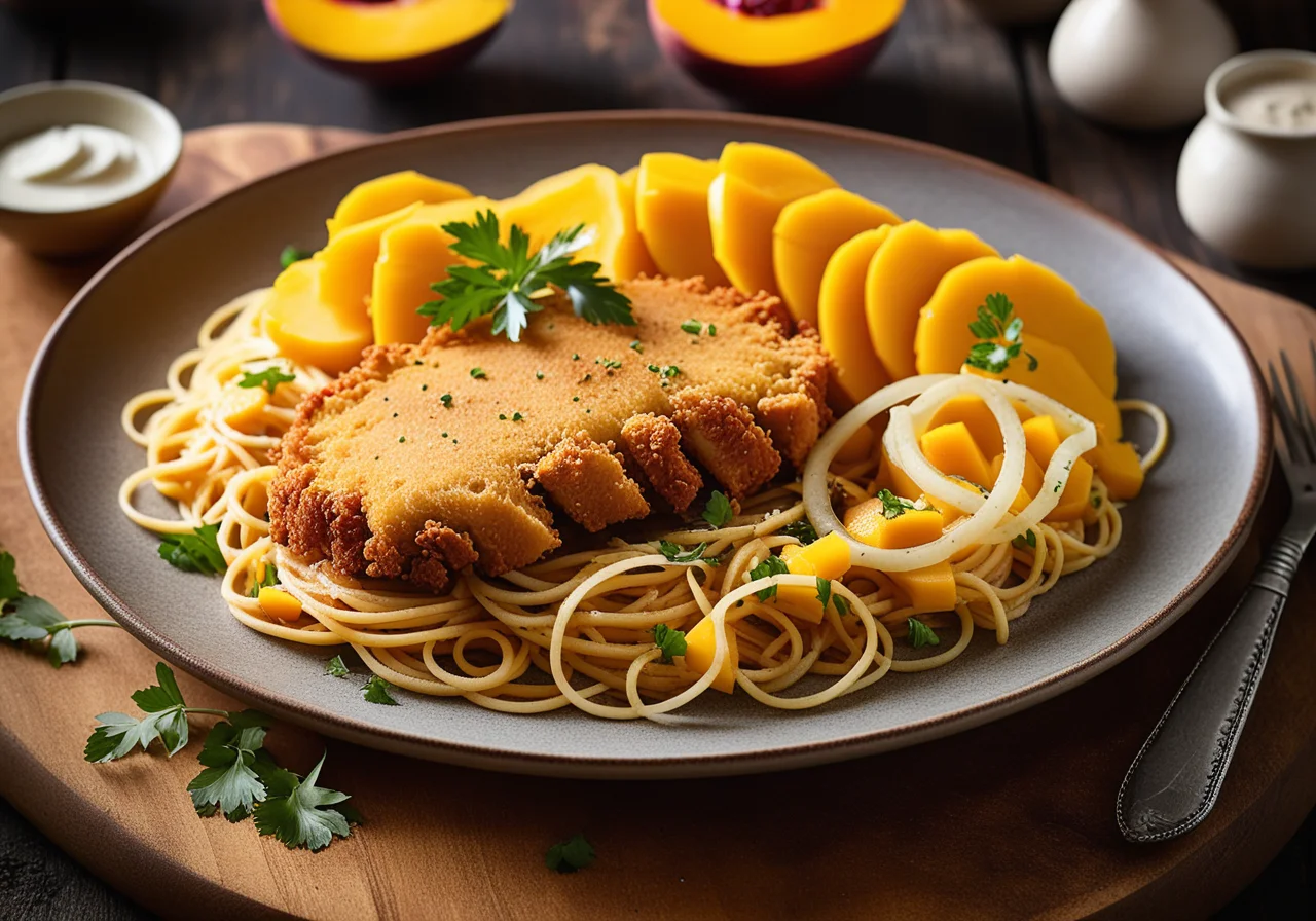 Turkey Schnitzel on Fruity Whole‑Wheat Spaghetti