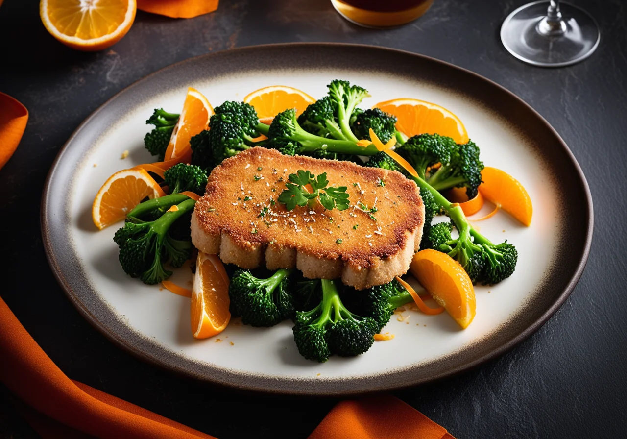 Carrot-Broccoli Vegetable with Pan-Seared Veal Schnitzel