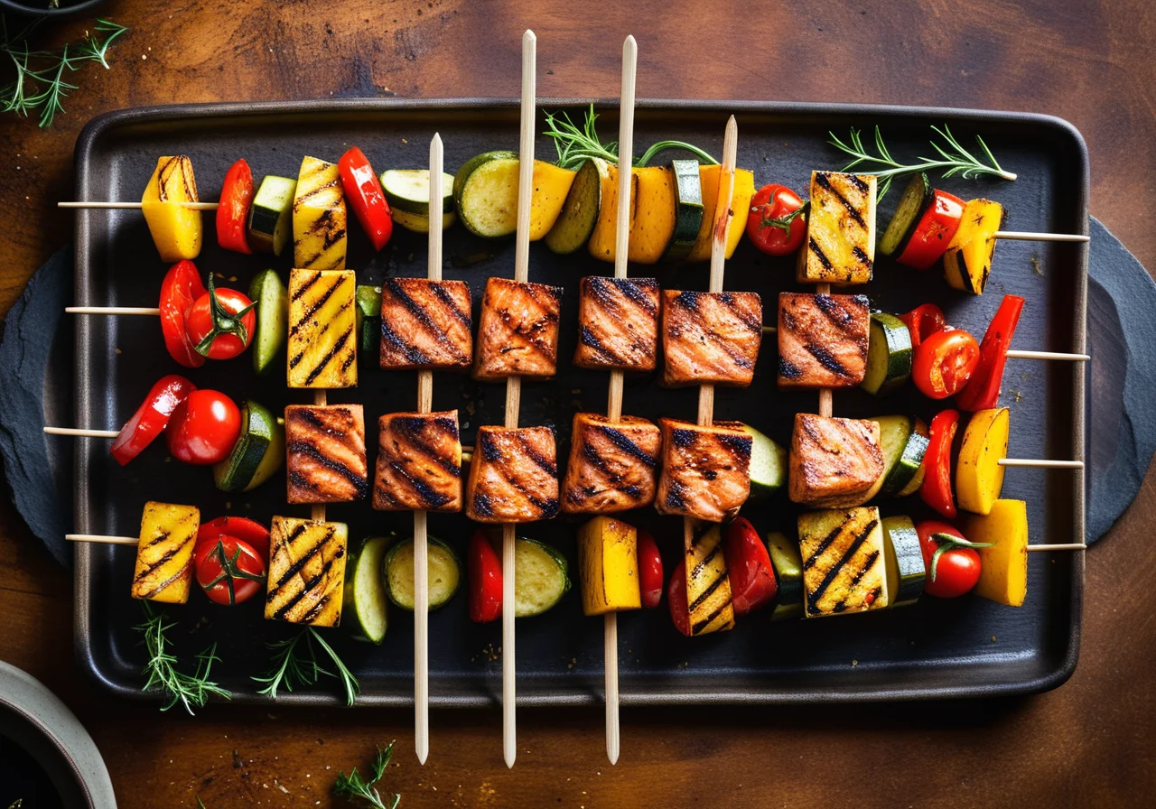 Vegetable Salmon Skewers