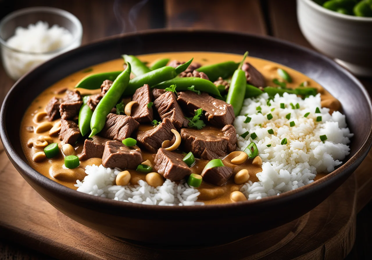 Beef Peanut Curry with Sugar Snap Peas