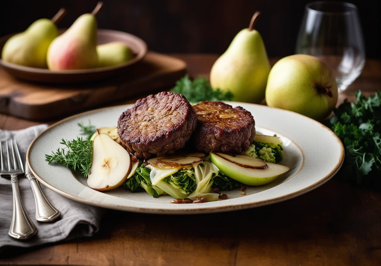 Venison Patties with Pears and Cabbage