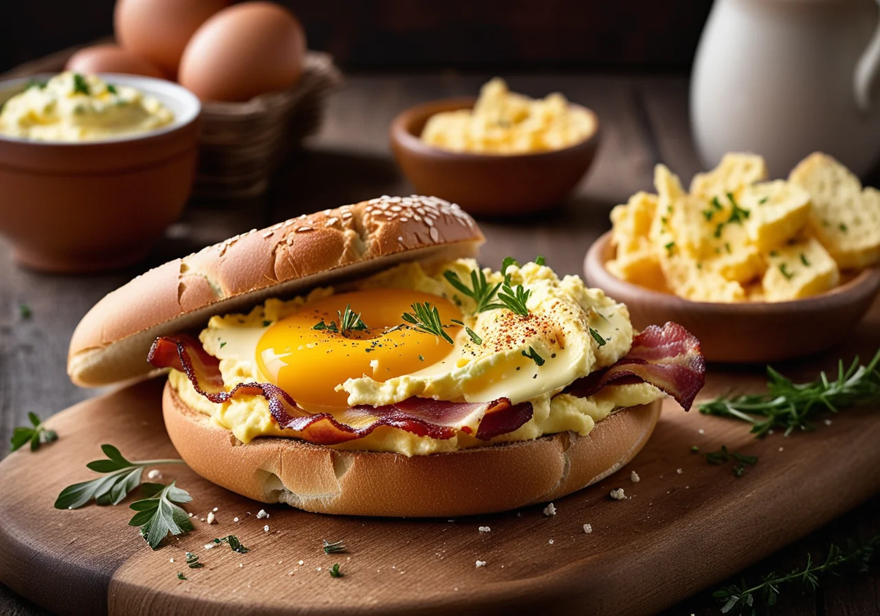 Breakfast Bagel with Bacon and Egg