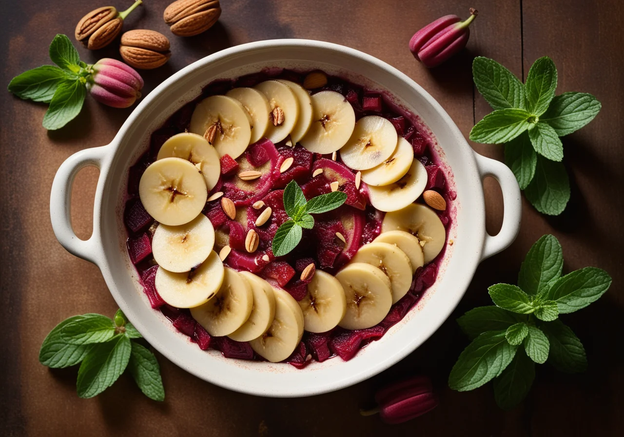 Rhubarb and Banana Gratin