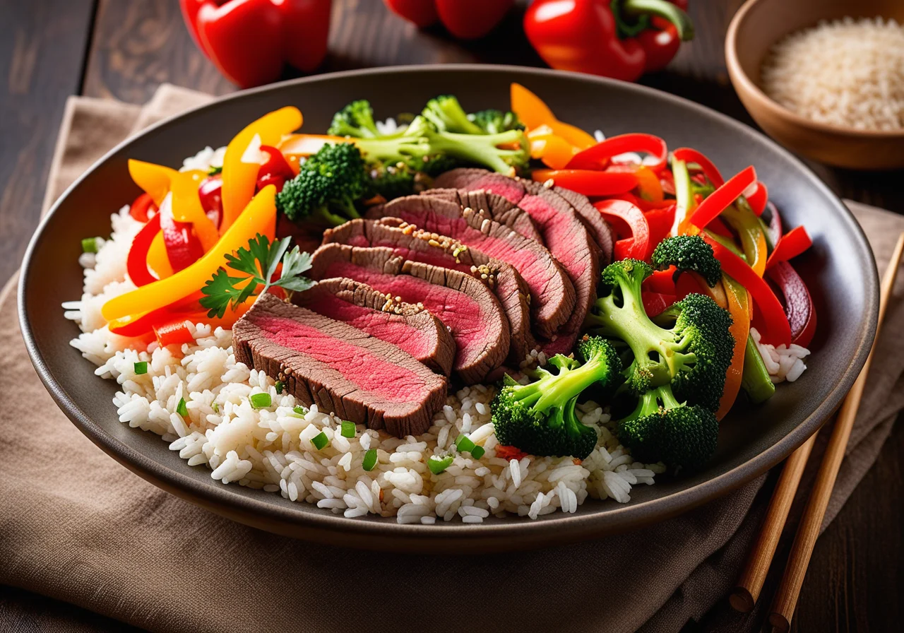 Beef Strips with Broccoli and Bell Peppers