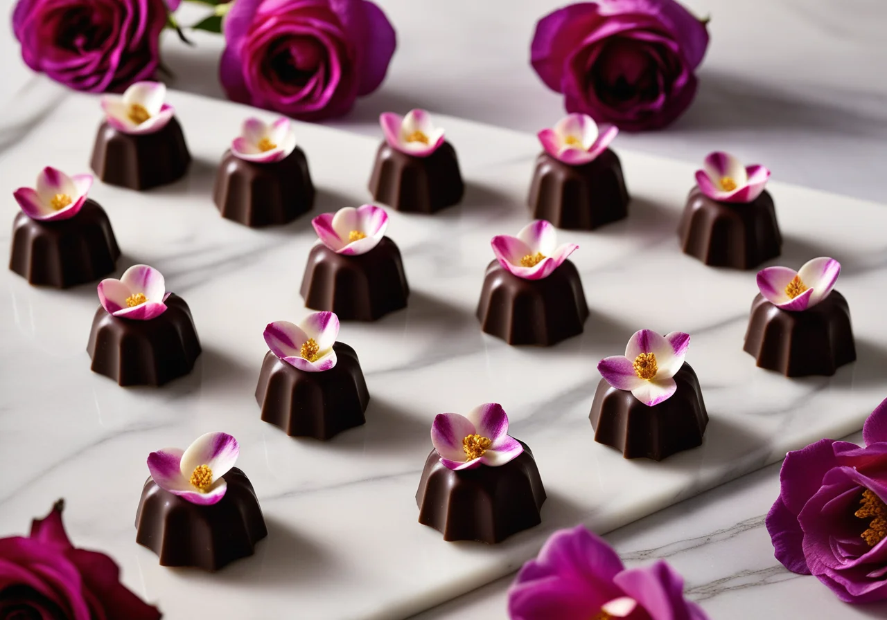 Mascarpone-Cassis Pralines with Candied Flower Petals