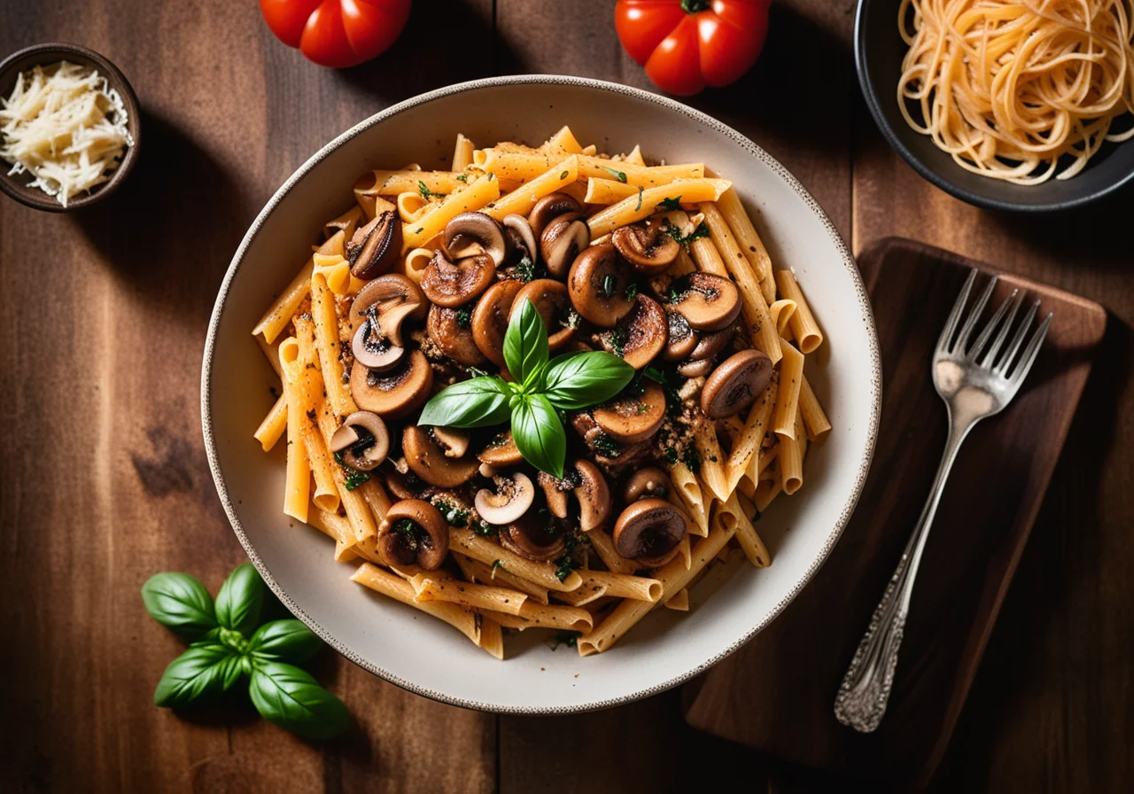 Pasta with Mushrooms and Tomato Sauce