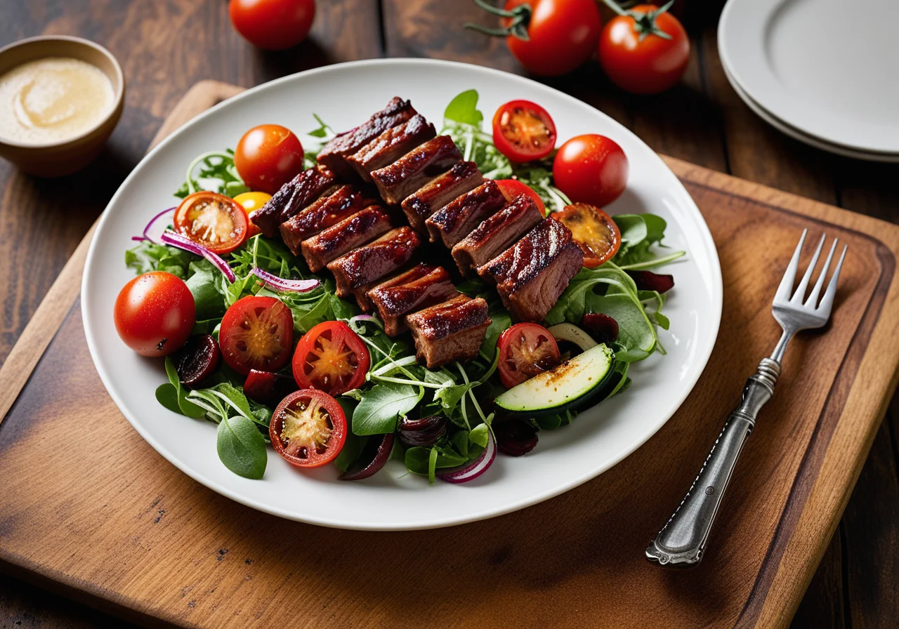 Barbecue Honey Glazed Spare Ribs with Fresh Salad