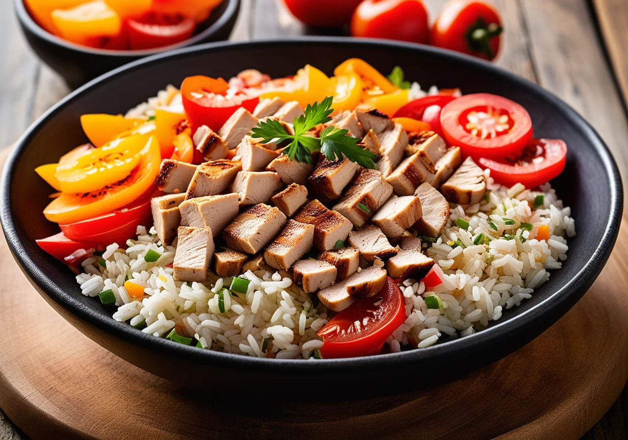 Rice Pepper Bell Salad with Chicken Fillet Strips