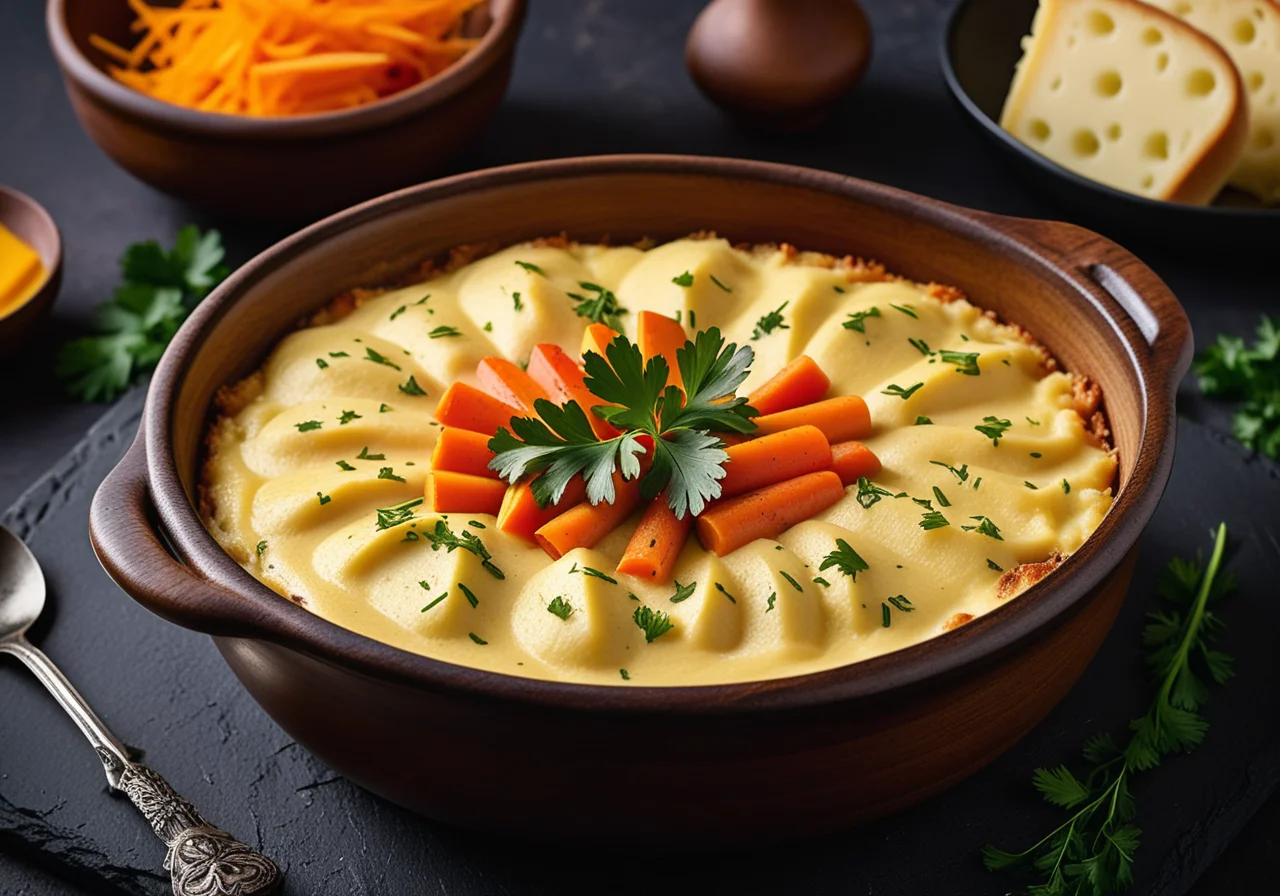 Vegetable Stew with Cheese Purée Topping