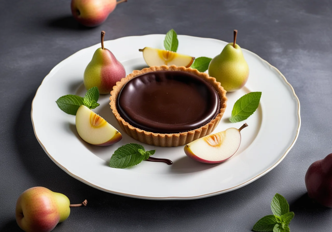 Chocolate Tart with Pickled Champagne Pears