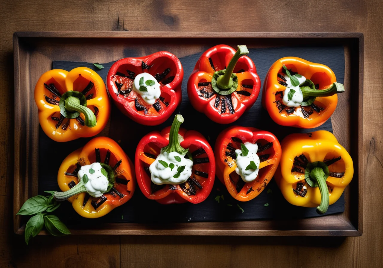 Grilled Bell Pepper Halves Stuffed with Herb Quark
