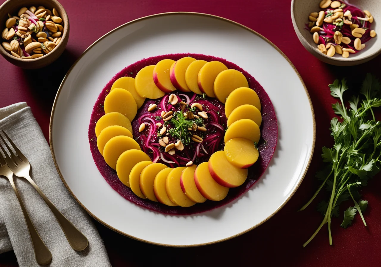 Carpaccio of Red Beet with Exotic Pear Salad