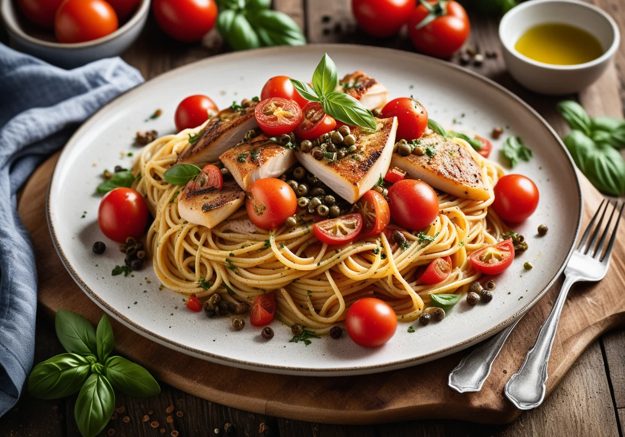 Pasta with Sea Bream, Capers and Tomatoes