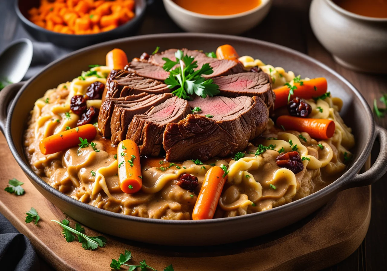 Sauerbraten with Vegetable Side and Spaetzle