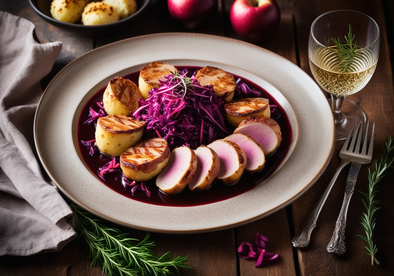 Duck with Red Cabbage and Potato Dumplings