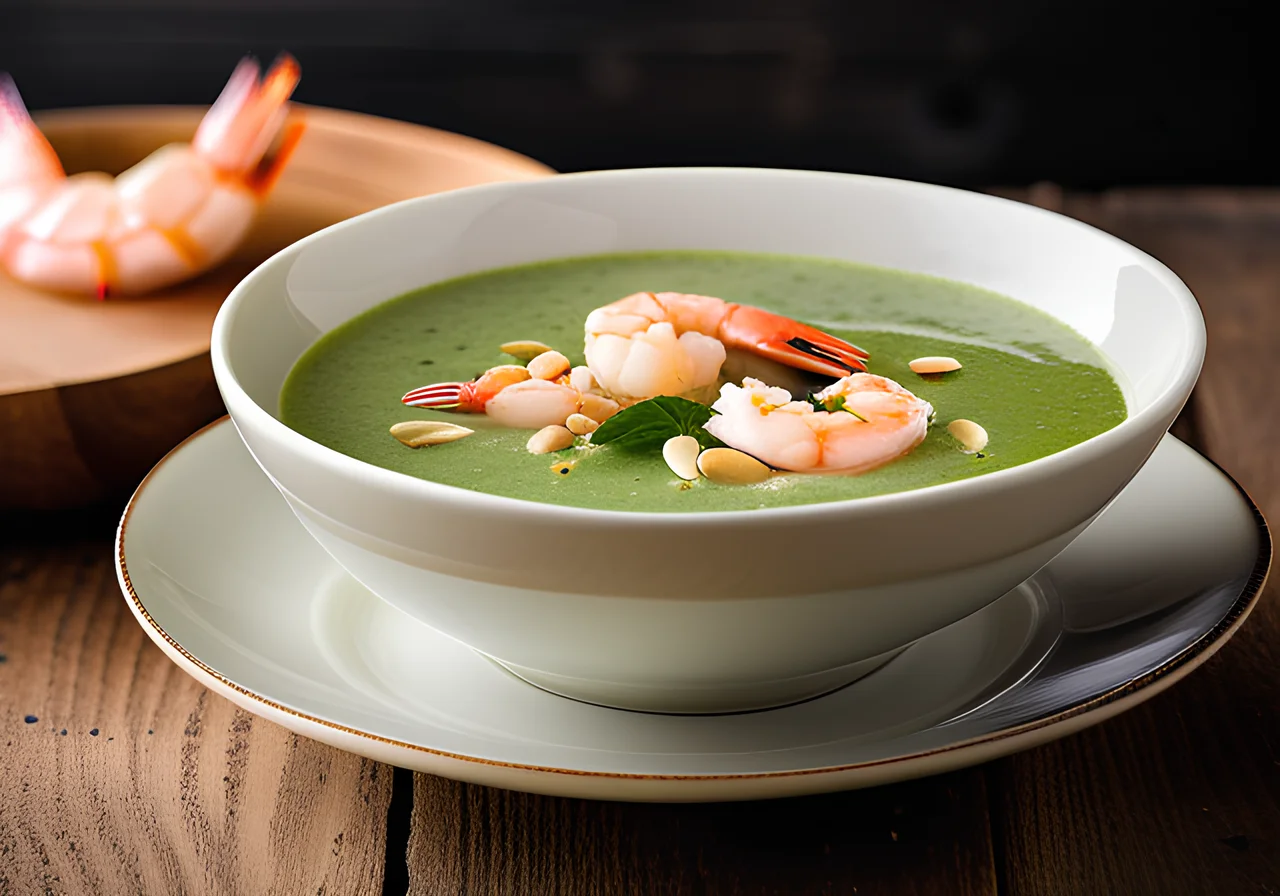 Broccoli Soup with Shrimp and Almonds