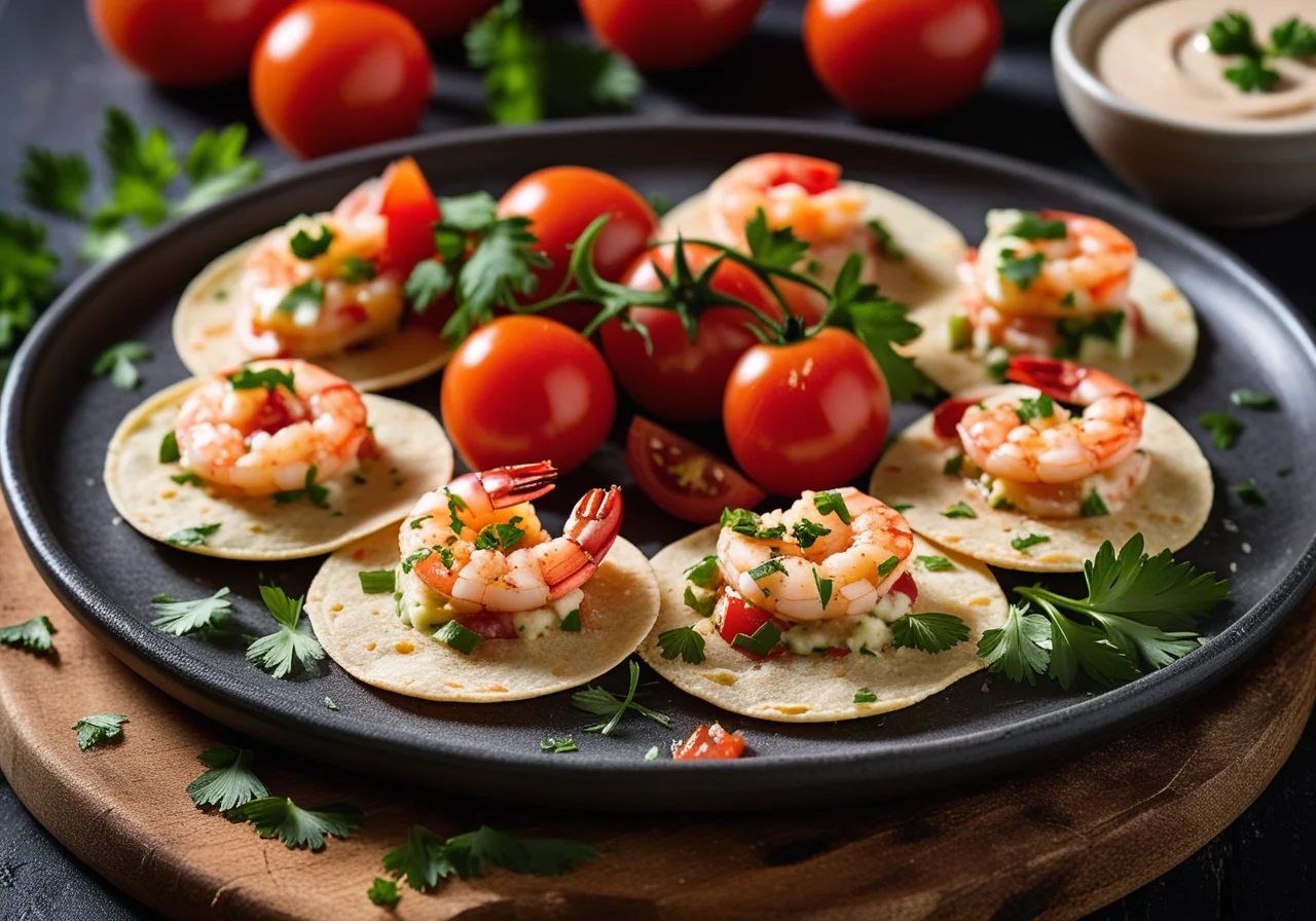 Mini Tortillas with Tomato, Shrimp and Cream Cheese