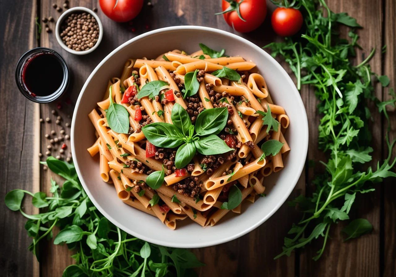 Pasta with Balsamic Lentils and Arugula