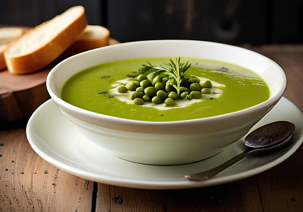 Pea Asparagus Soup with Rice