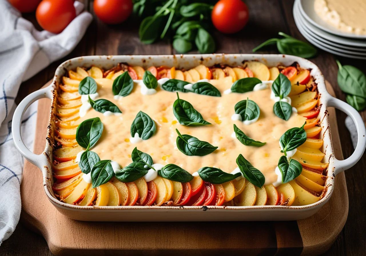 Potato Tomato Gratin with Spinach