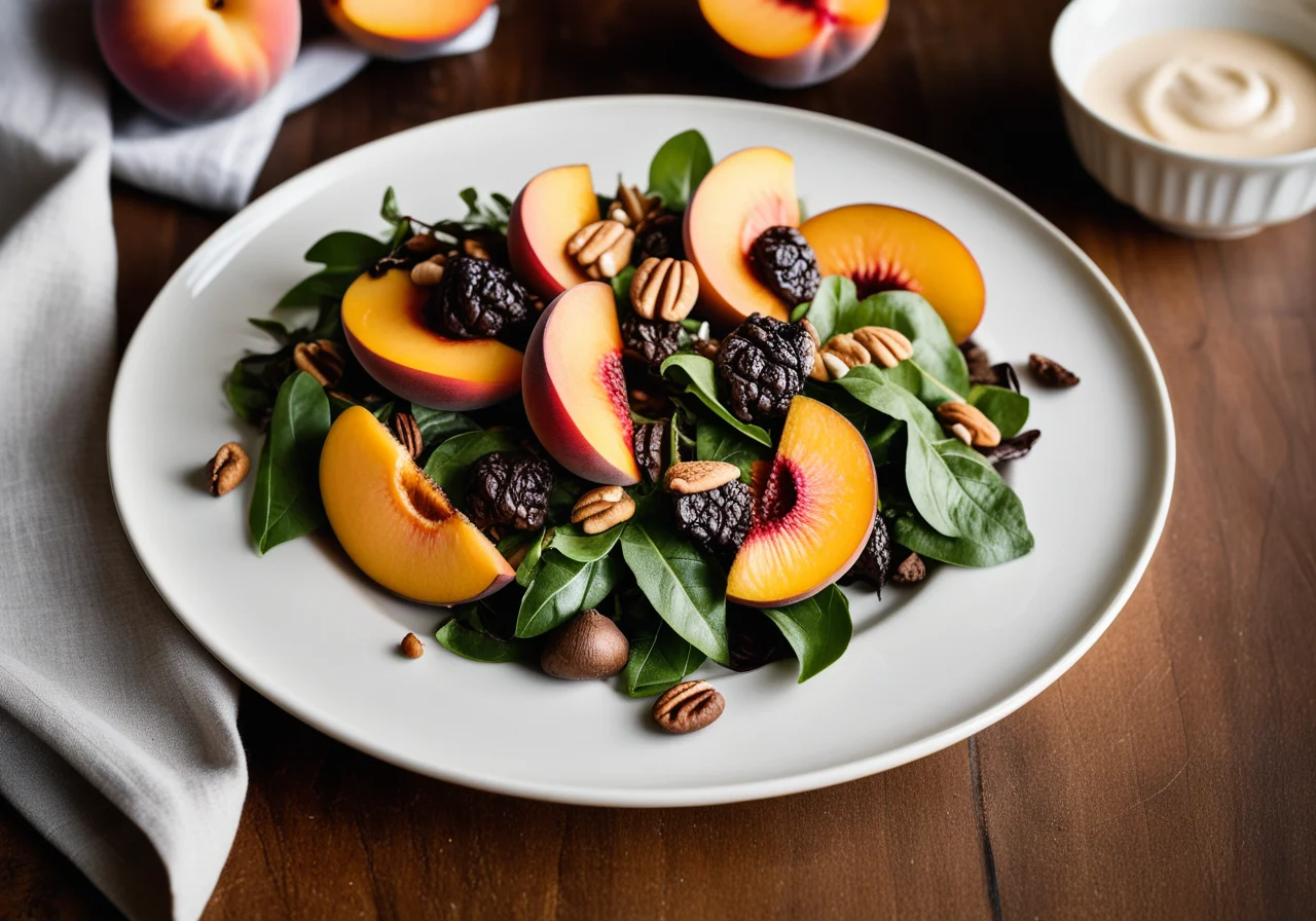 Mixed Salad with Peaches and Morels