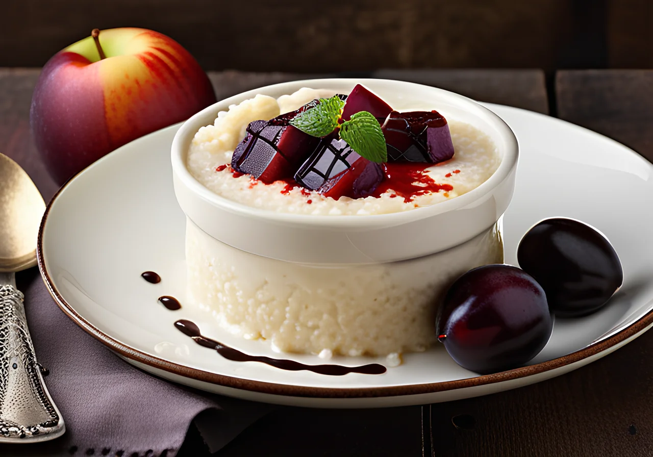 Vanilla Rice Pudding with Plum-Apple Compote