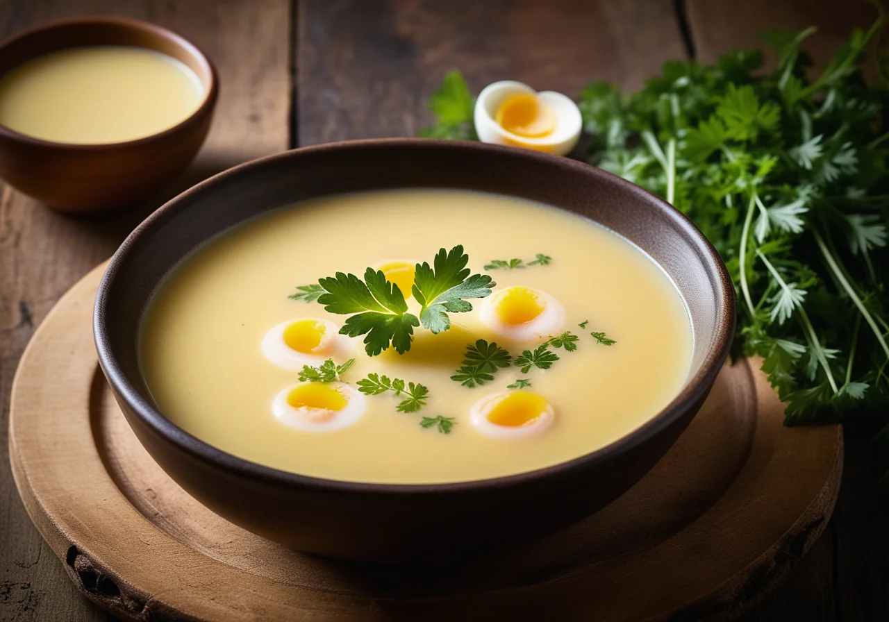 Homemade Chicken Broth with Egg Custard and Chervil