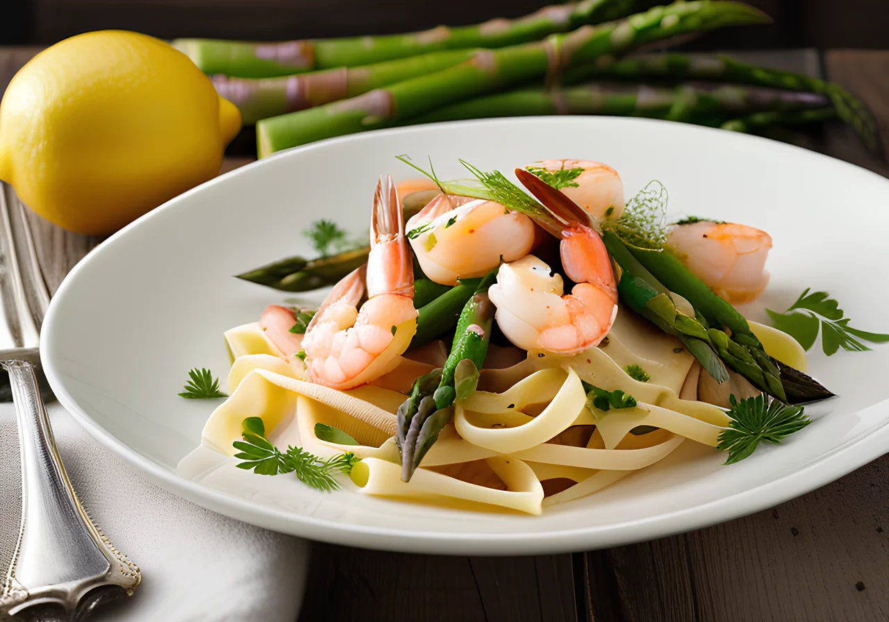 Shrimp Pasta with Green Asparagus