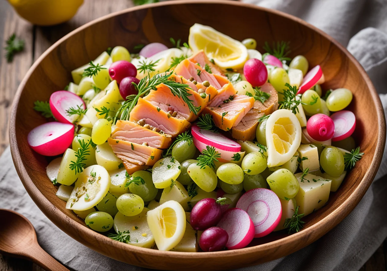 Autumn Potato Salad with Grapes and Trout