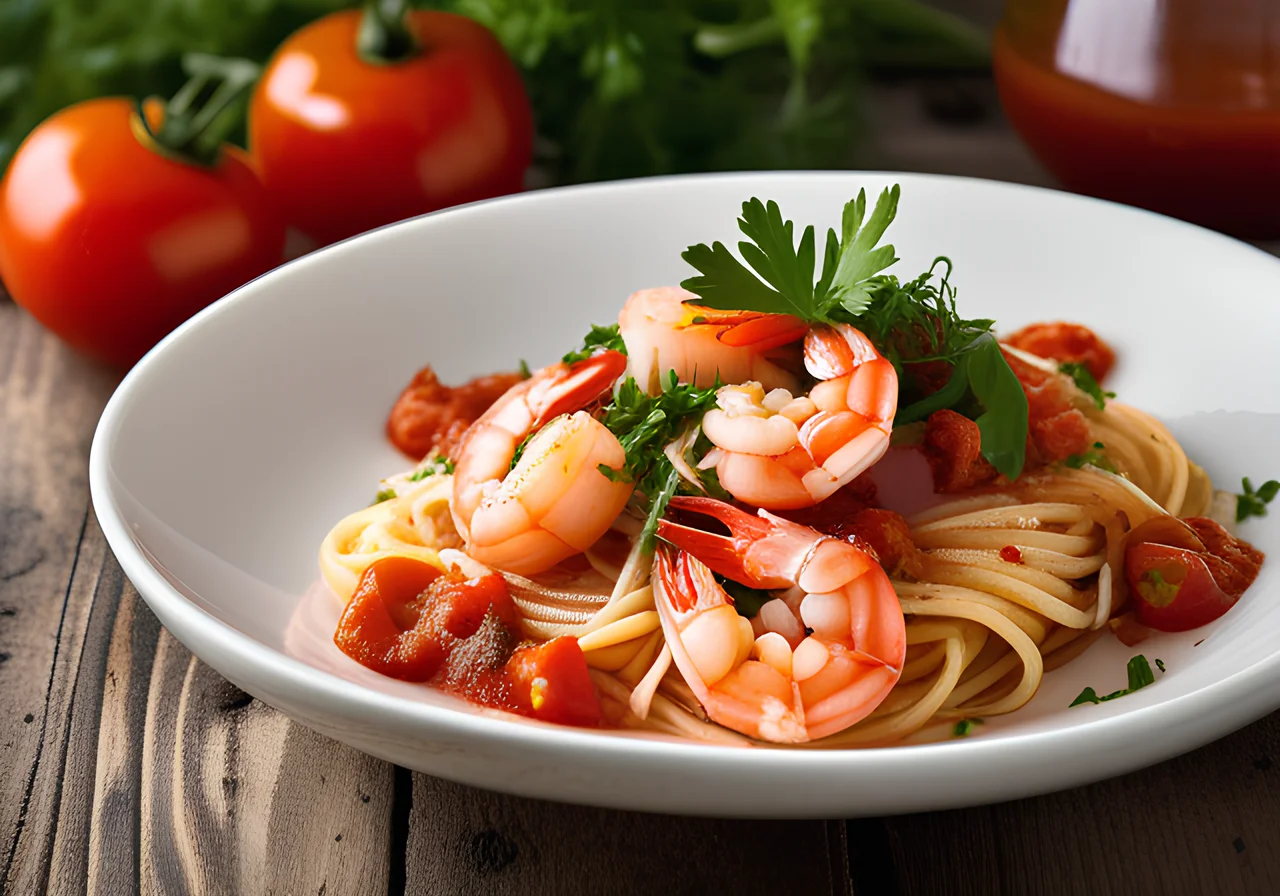 Spaghetti with Shrimp and Tomato Sauce