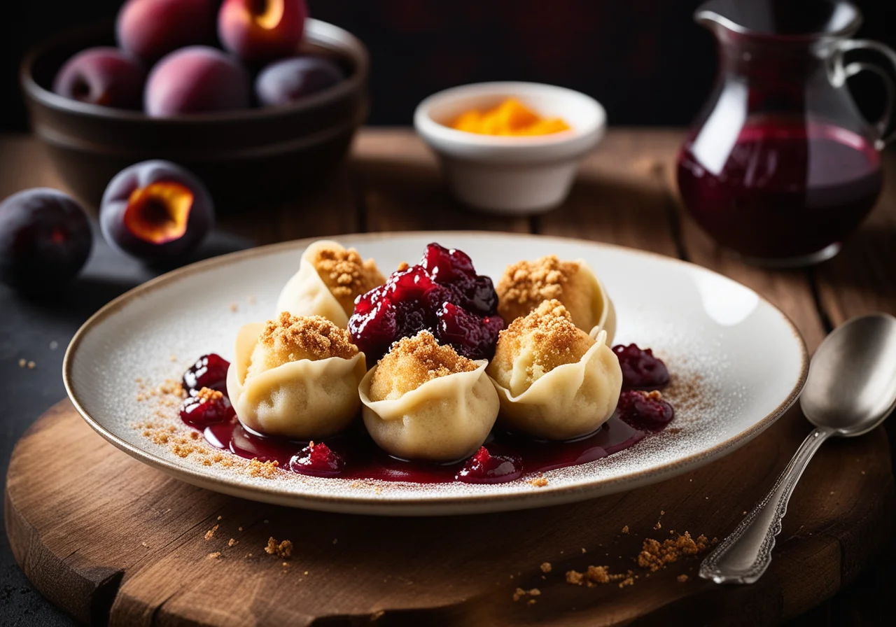 Quark Dumplings with Plum Compote