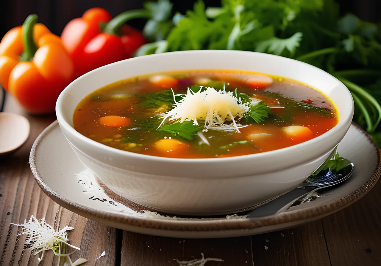 Colorful Vegetable Soup with Cheese