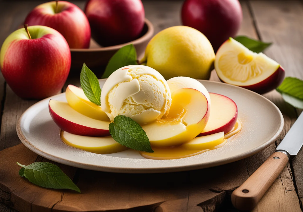 Hot Apple Slices with Ice Cream