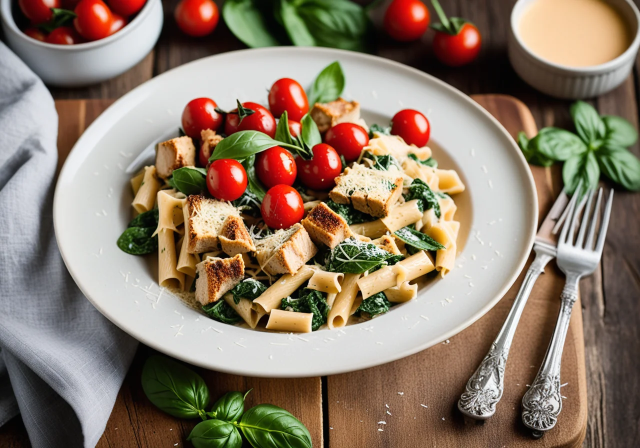 Pasta with Spinach, Tomatoes and Chicken