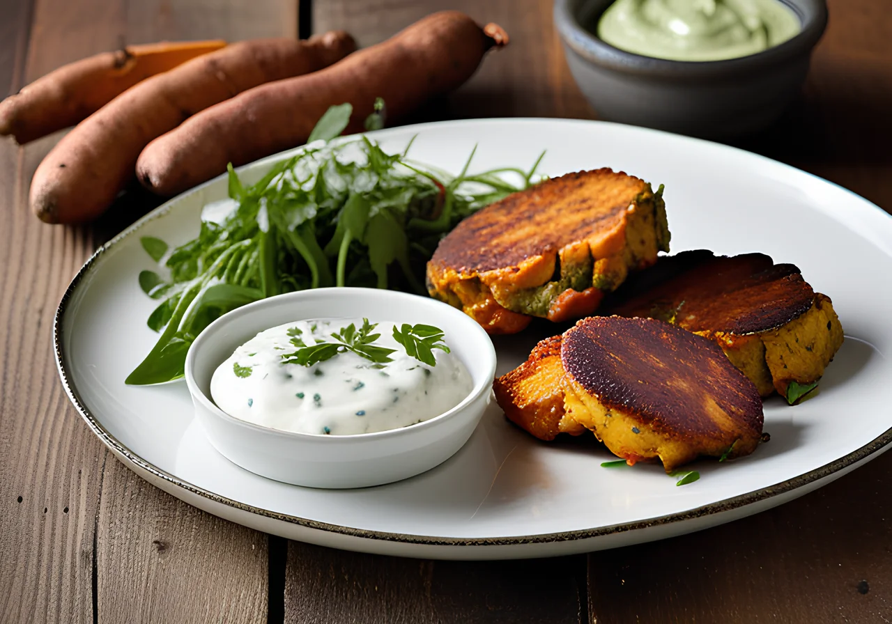 Chicken Zucchini Patties with Sweet Potatoes and Dip