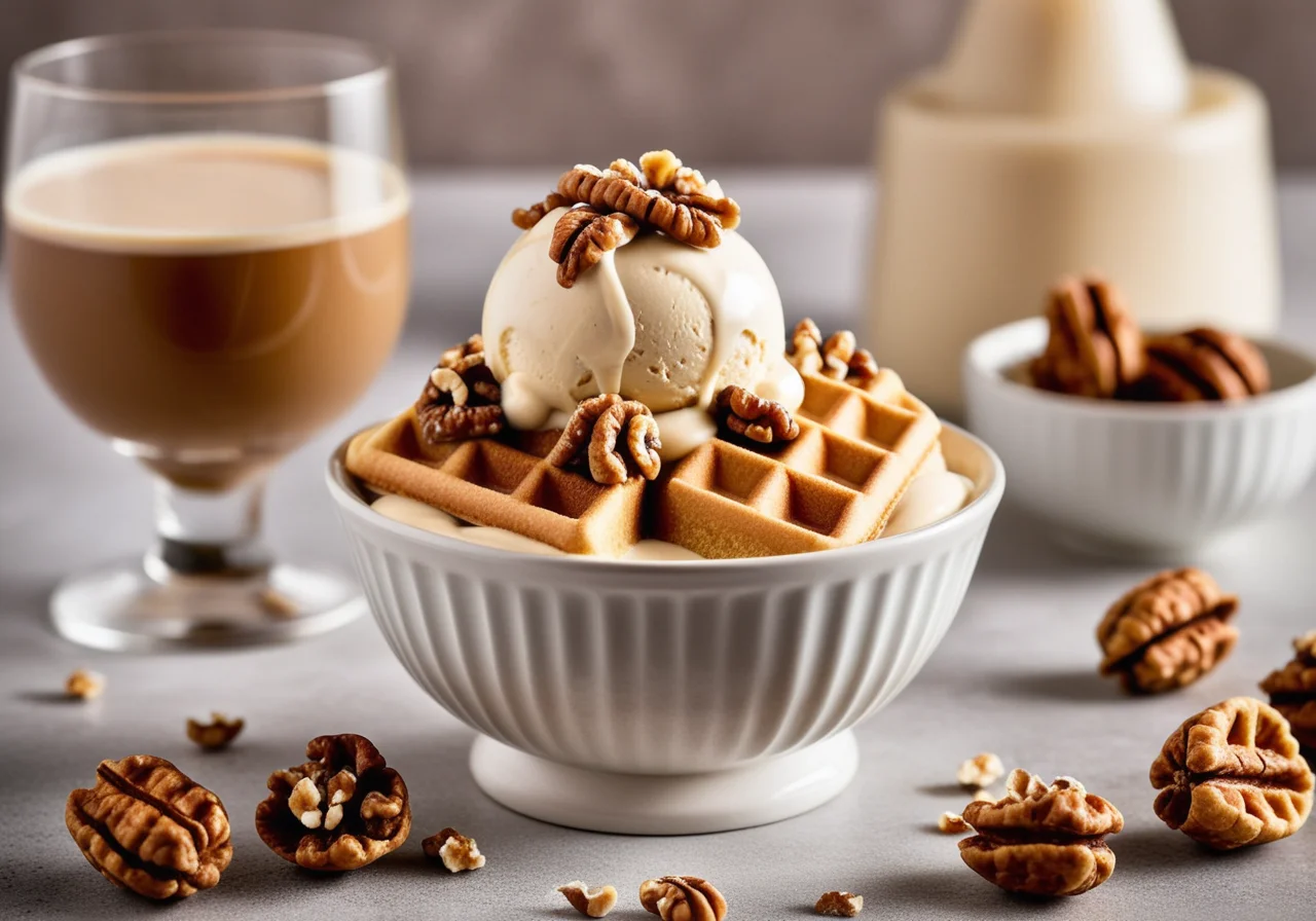 Walnut Cream Ice Cream with Waffles