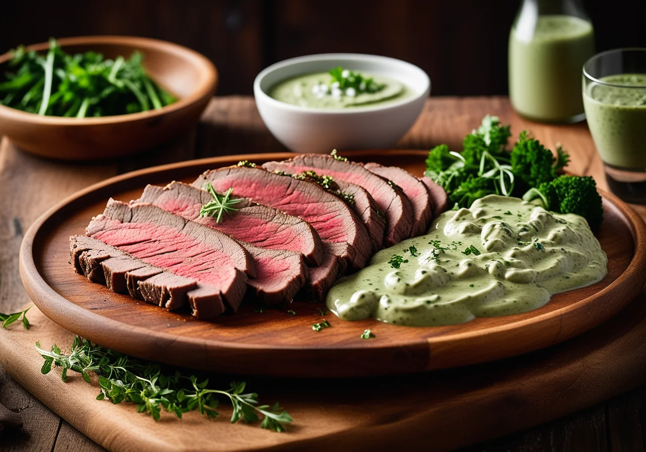 Plate Meat with Herb Sauce