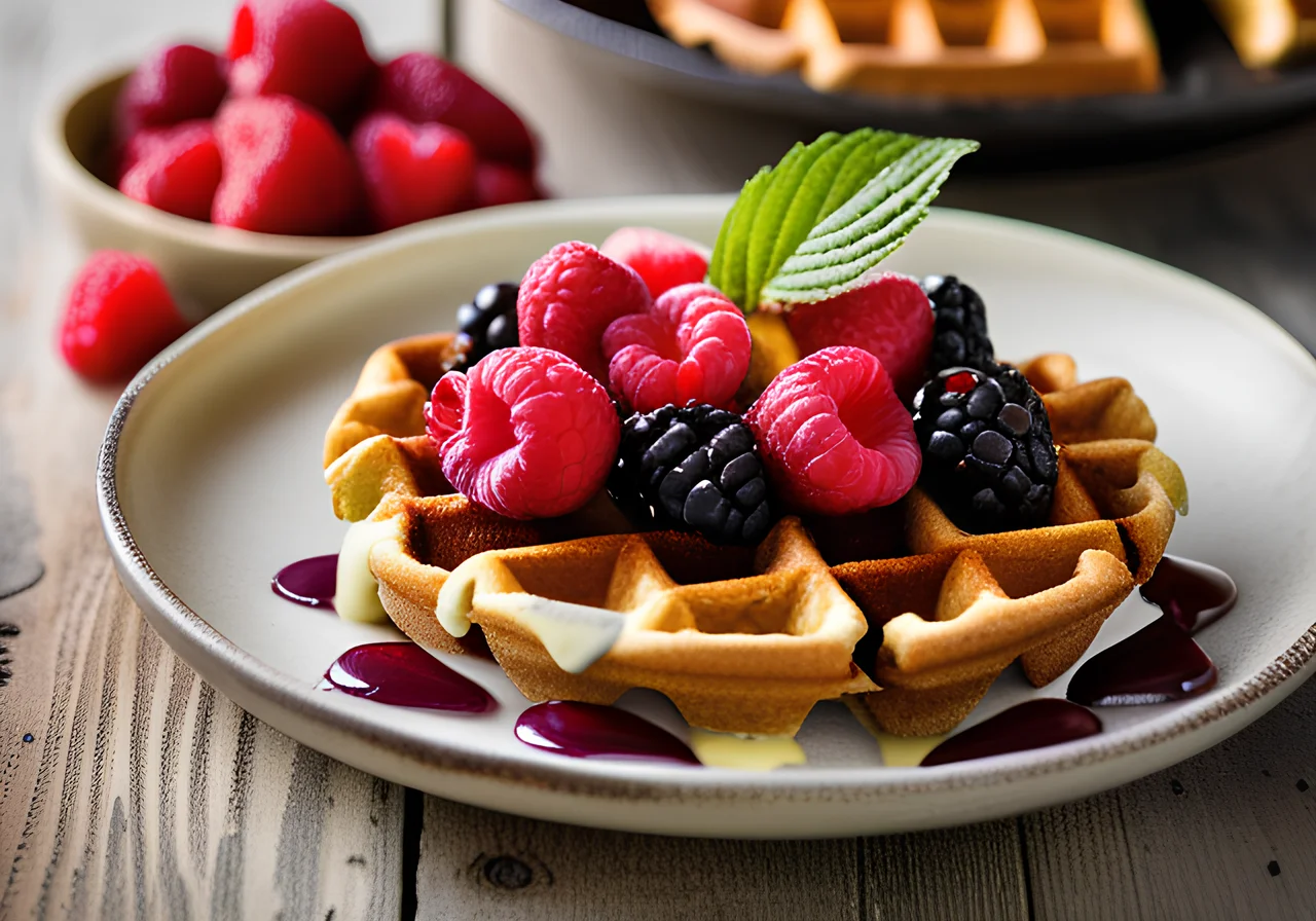 Waffles with Berries and Yogurt Cream