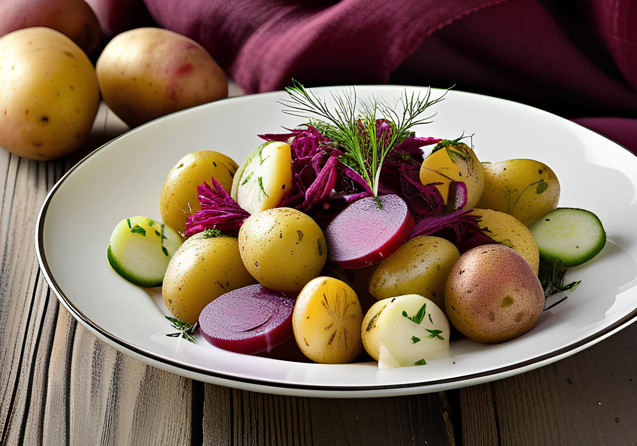 Colorful Potato Salad with Beets and Cucumber