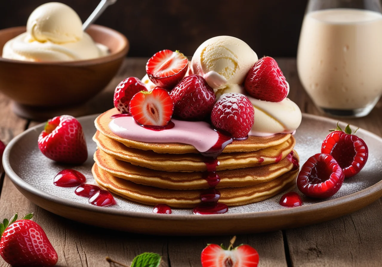 Pancakes with Ice Cream and Strawberries