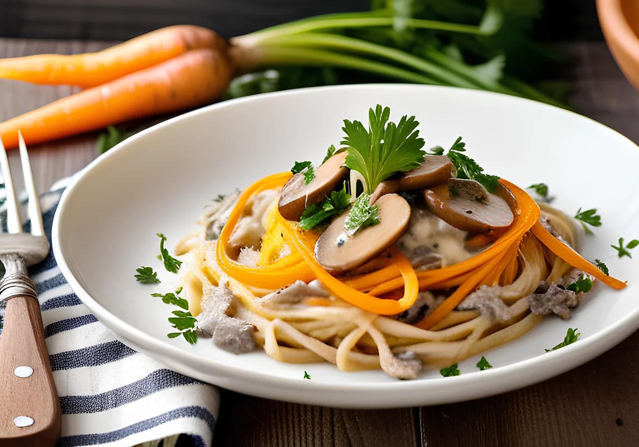 Carrot Noodles with Mushrooms
